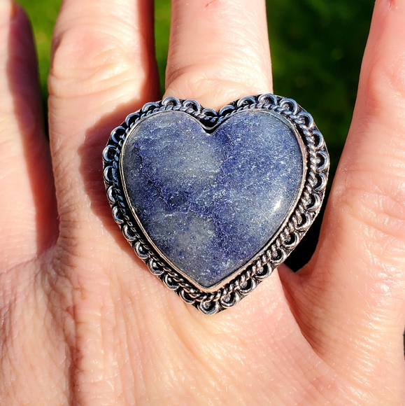 New Heart Shaped Sodalite 925 Silver Statement Ring. - Picture 10 of 16